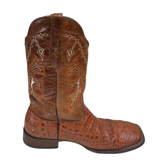 VTG Mens Unbranded Cowboy Alligator Print Square Toe Brown Boots Size 11.5 main image 14